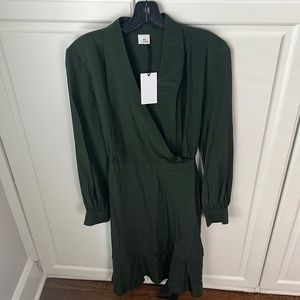 Iris & Ink Forest Green Faux-Wrap Dress